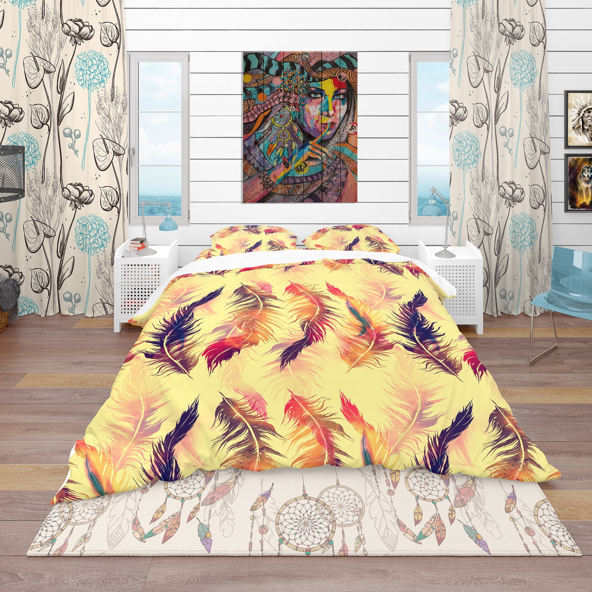 Designart 'Pattern with Imprints of Flying Bird Feathers' Southwestern Duvet Cover Set