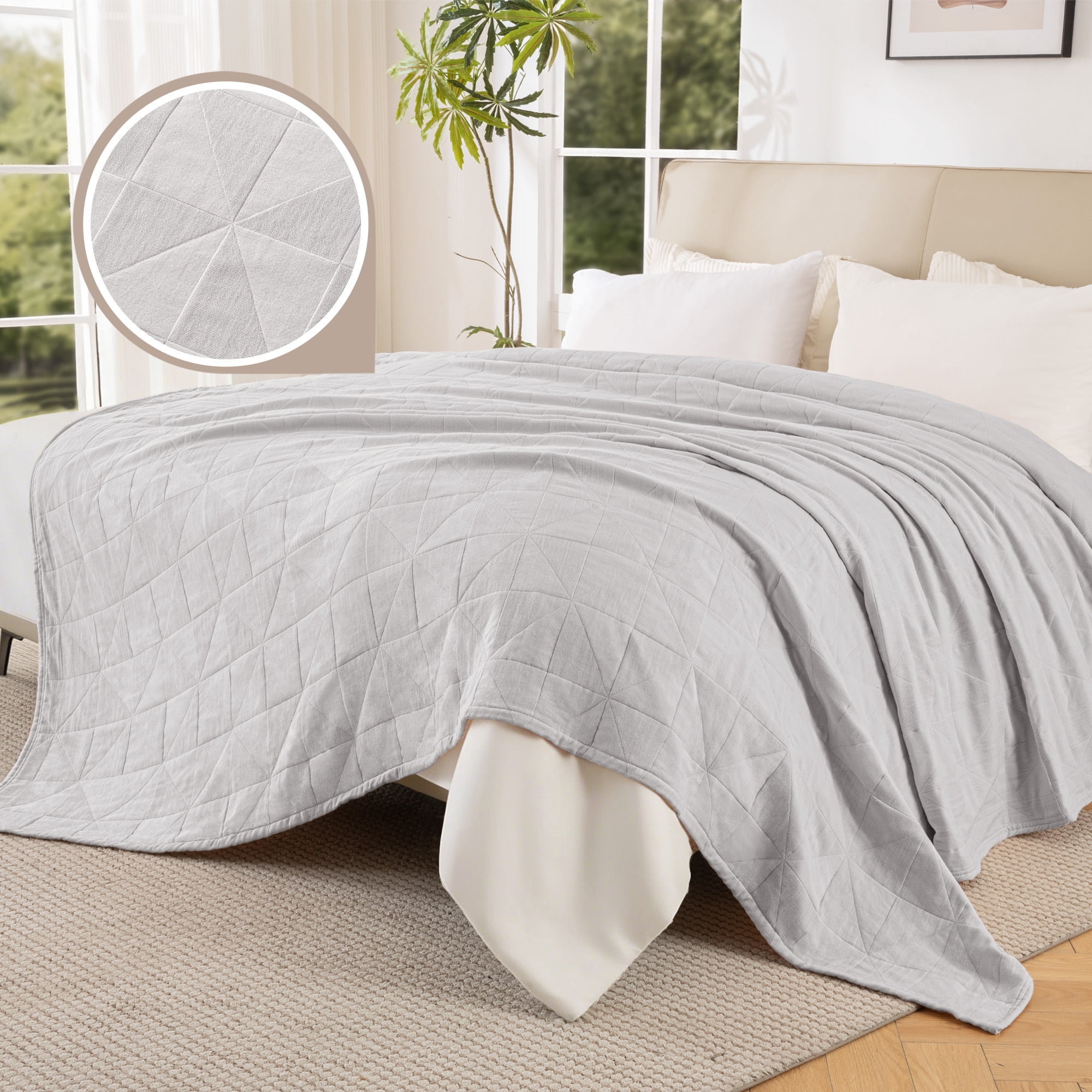Exclusivo Mezcla 100% Cotton 4 Layers Muslin Twin Blanket for Dorm, Moisture-wicking and Breathable Gauze Blanket with Geometric Pattern for Year Round Comfort, 60"x80", Light Grey