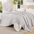 thumbnail image 4 of Exclusivo Mezcla 100% Cotton 4 Layers Muslin Blanket Queen Size for Bed, Moisture-wicking and Breathable Gauze Blanket with Geometric Pattern for Year Round Comfort, 90"x90", Light Grey, 4 of 9