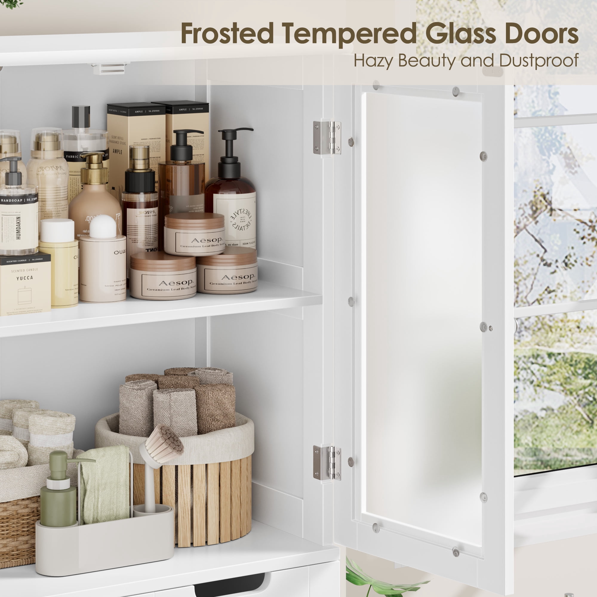Homfa 67" Tall Bathroom Cabinet, White Linen Cabinet with Doors and Removable Drawers, Kitchen Cupboard