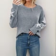 thumbnail image 2 of Women Sweater Star Jacquard Knit Sweaters Pullover Crew Neck Knitted Tops Fall Sweater White S, 2 of 7