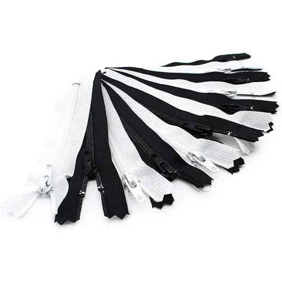 7" YKK Zipper Assortment for Apparel, Sewing & Craft Projects- YKK #3 Coil- Color Black & White (50 Zippers/Pack) Made in USA