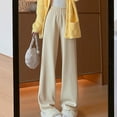 thumbnail image 4 of SMihono Slim Fit Full Length Pants for Young Girls Love Women's Plush Wide Leg Pants With High Waistline Drape And Straight Tube Loose Fitting Casual Knitted Straight Tube Pants Beige 14, 4 of 7