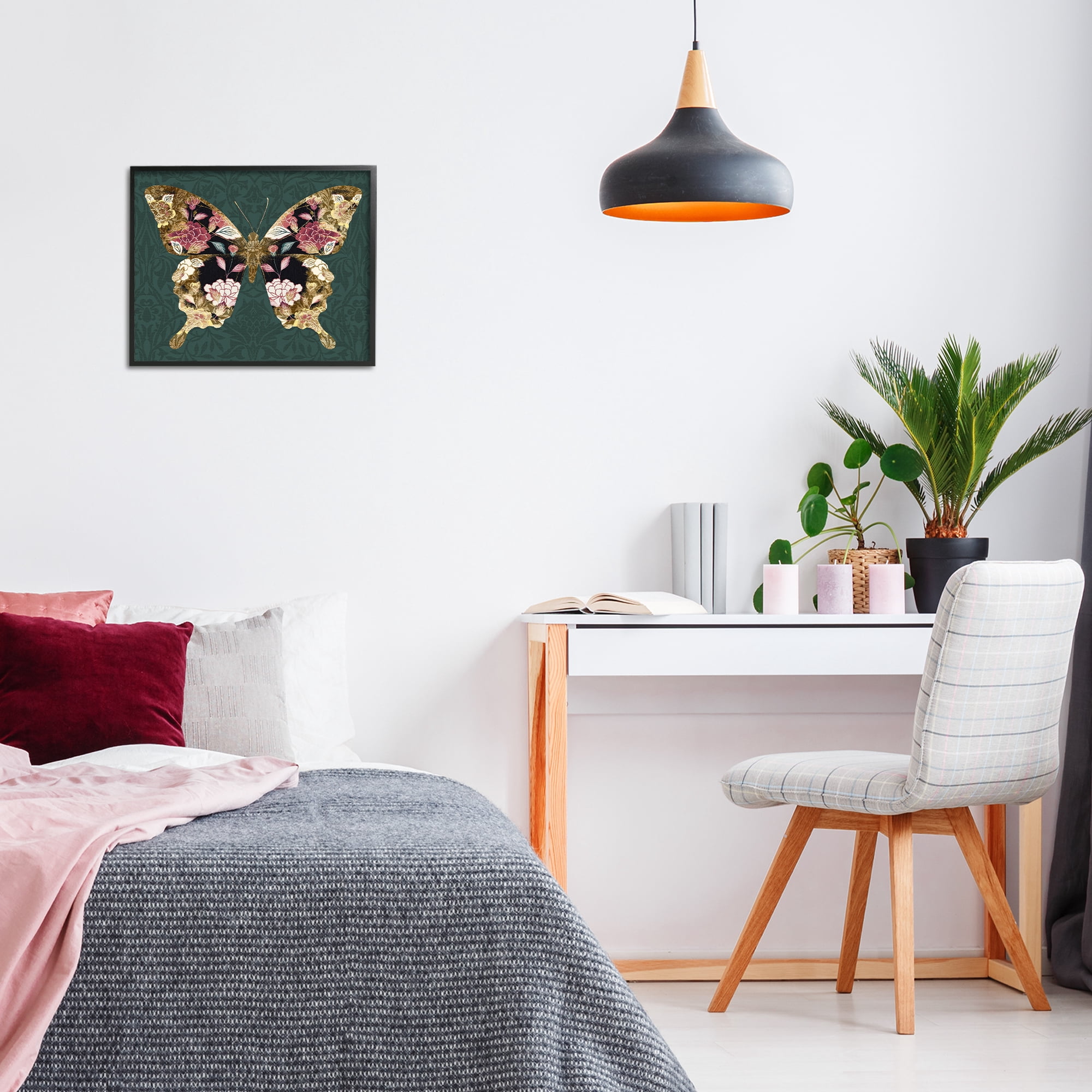 Stupell Industries Traditional Florals Butterfly Animals & Insects Painting Black Framed Art Print Wall Art, 20 x 16