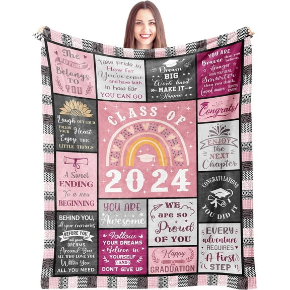 Graduation Gifts 2024 Blanket 60"x50", Graduation Gift, 2024 College Graduation Gifts for Women, Class of 2024 Graduation Gifts Ideas, High School/Masters Degree Graduation Gifts for Her