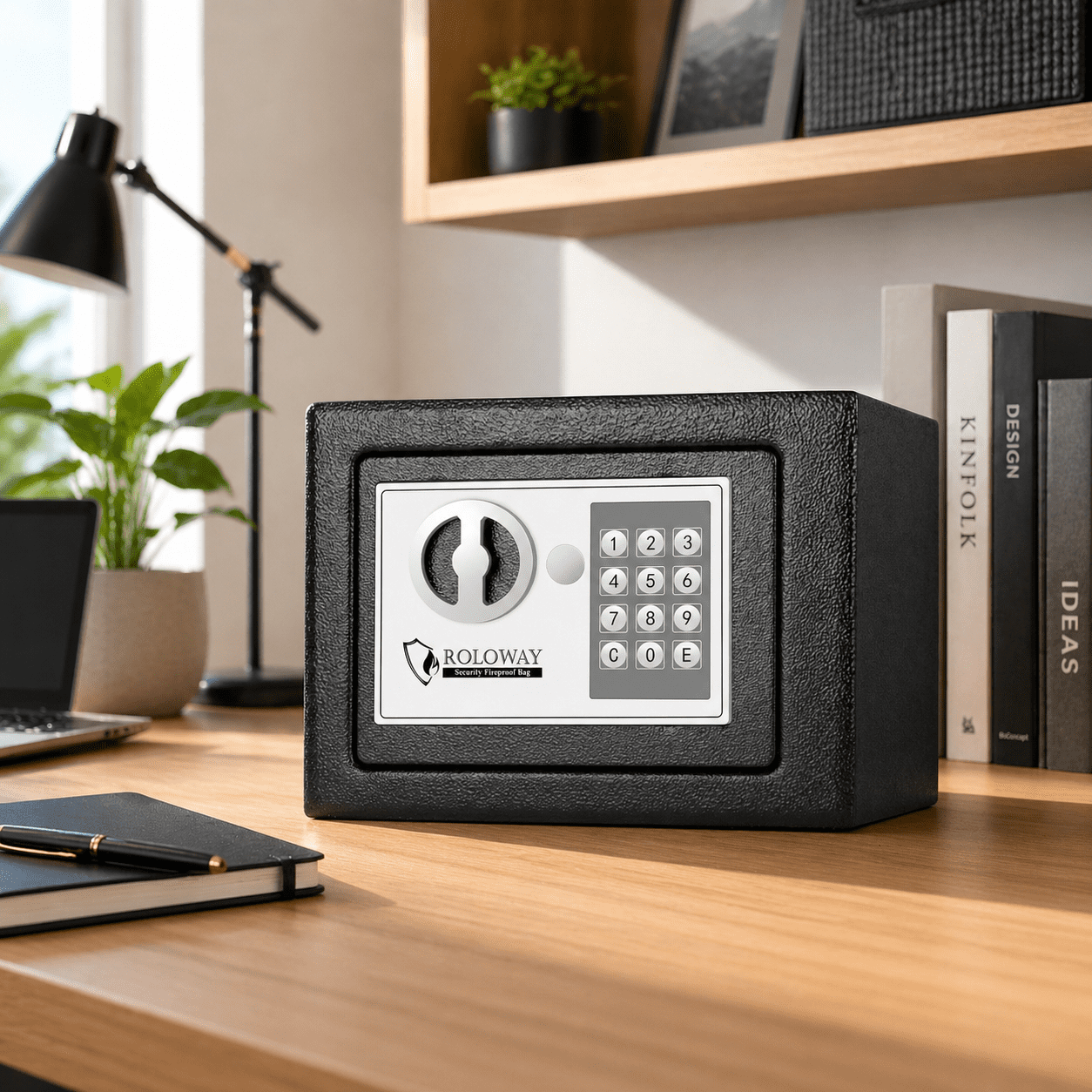 Digital Security Safe Box with Keypad & Key Lock, Built-in Sensor Light, Steel Construction, 9 x 6.7 x 6.7 Inch, gray