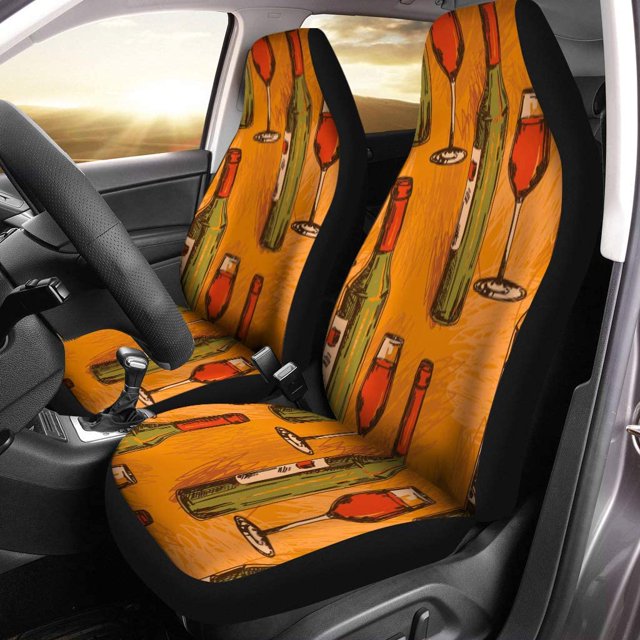 Juego de 2 fundas para asientos de automóvil ABPHQTO Botellas y vasos para adultos Degustación en Sketch Alco Protector universal para automóviles SUV Sedan Camión