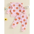 thumbnail image 4 of Suealasg Toddler Baby Girls Halloween Outfits 6M 1T 2T 3T Heart Pumpkin Flower Print Long Sleeve Crew Neck Sweatshirts Long Pants 2Pcs Fall Tracksuit Clothes Set, 4 of 8