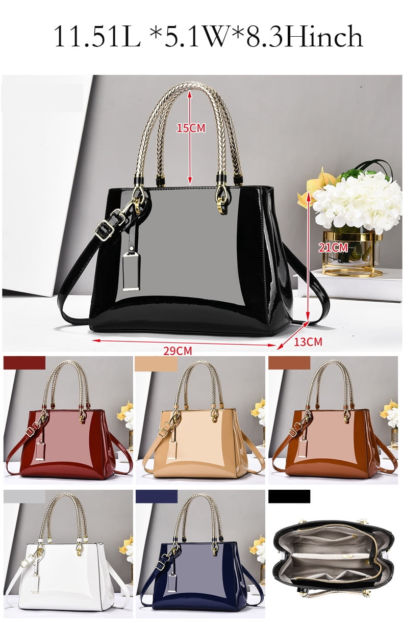 Shiny Patent Leather Crossbody for Women Push Glossy Shoulder Bag Satchel Purses Party Totes Top Handle Bags