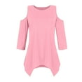 thumbnail image 4 of Kagetolytai Womens Tops 3/4 Sleeve Shirts for Women Solid Color Irregular Hem Open Shoulder T-Shirt for Spring/Summer Casual Basic Tops Pullover Blouse Top Womens Summer Tops, 4 of 6