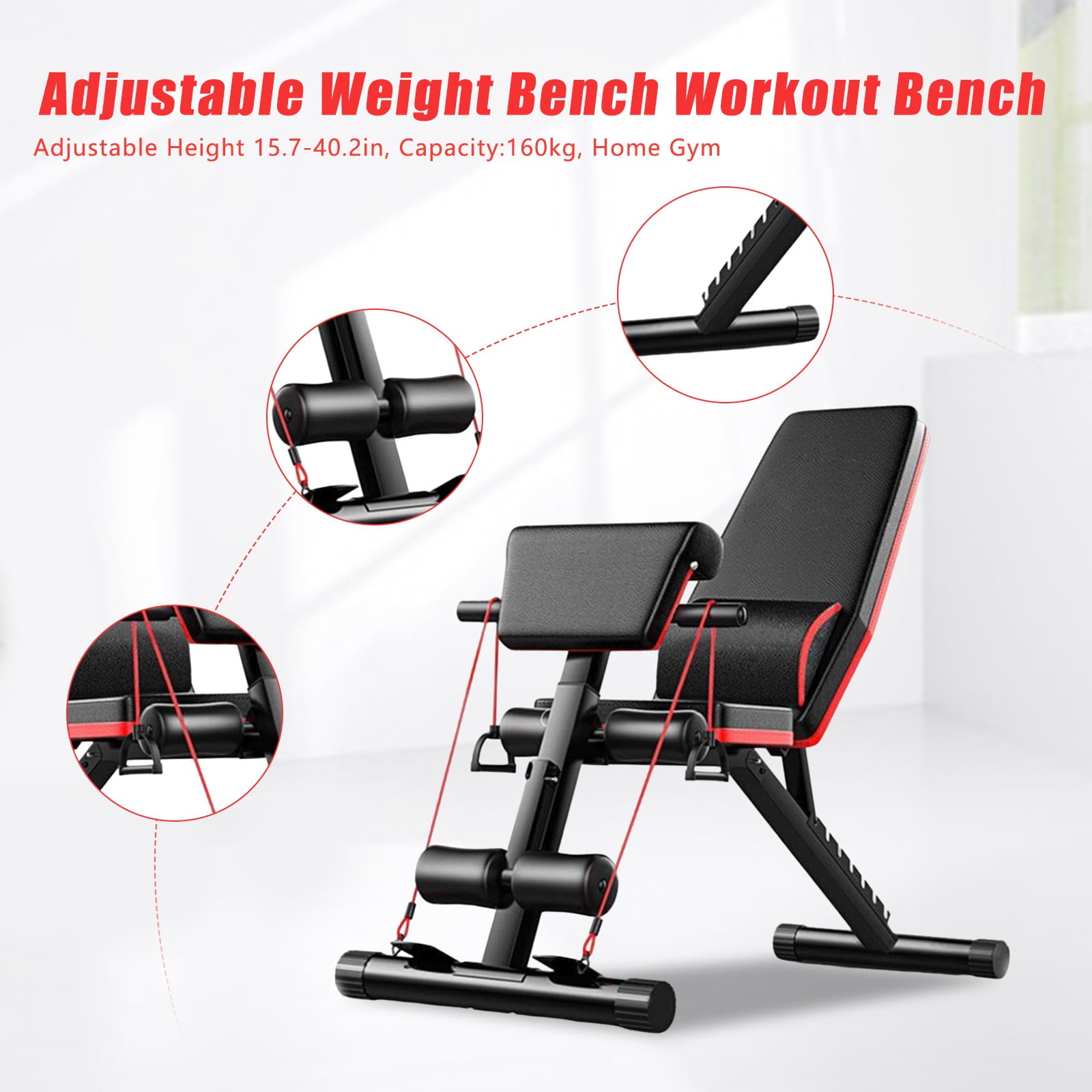 Modern Free Standing Black Adjustable Weight Bench for Full Body Workout, Incline and Decline Weight Bench