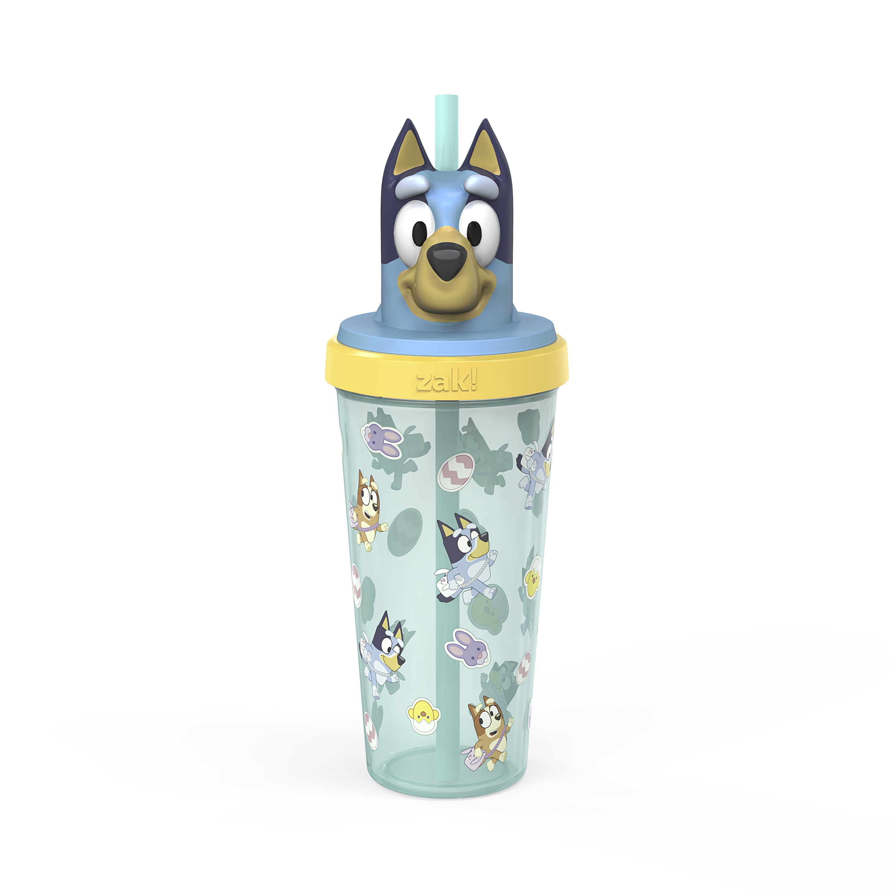 Zak Designs 18 oz. Plastic Tumbler with Straw and Sculpted Lid, Bluey