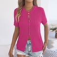thumbnail image 3 of Short Sleeve Crochet Knit Tops for Women 2026 Summer Lightweight Button down Cardigans ,Pinky,M, 3 of 8