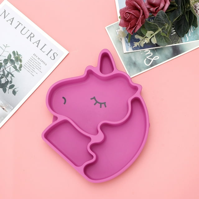 Divided Plate, Stable Grid Design Large Area Chassis Children Dish For Meal Deep Rose Red