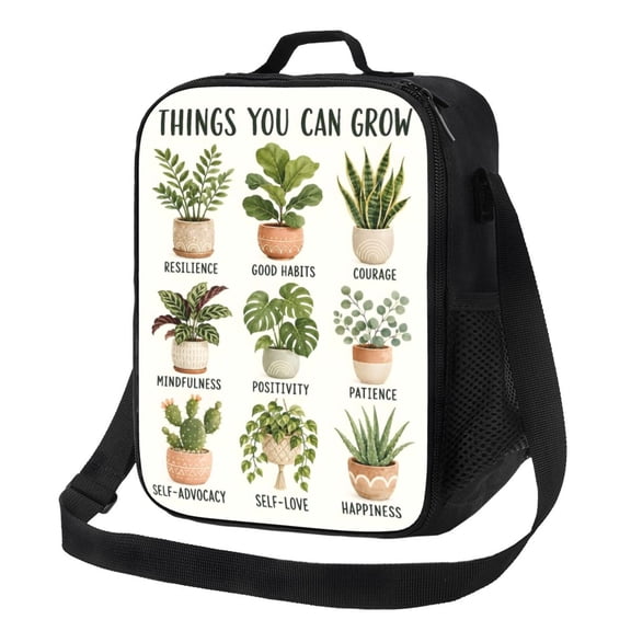 Inspirational Plant Lunch Bag Insulated Thermal Lunch Box with Shoulder Strap & Handle for Women and Men