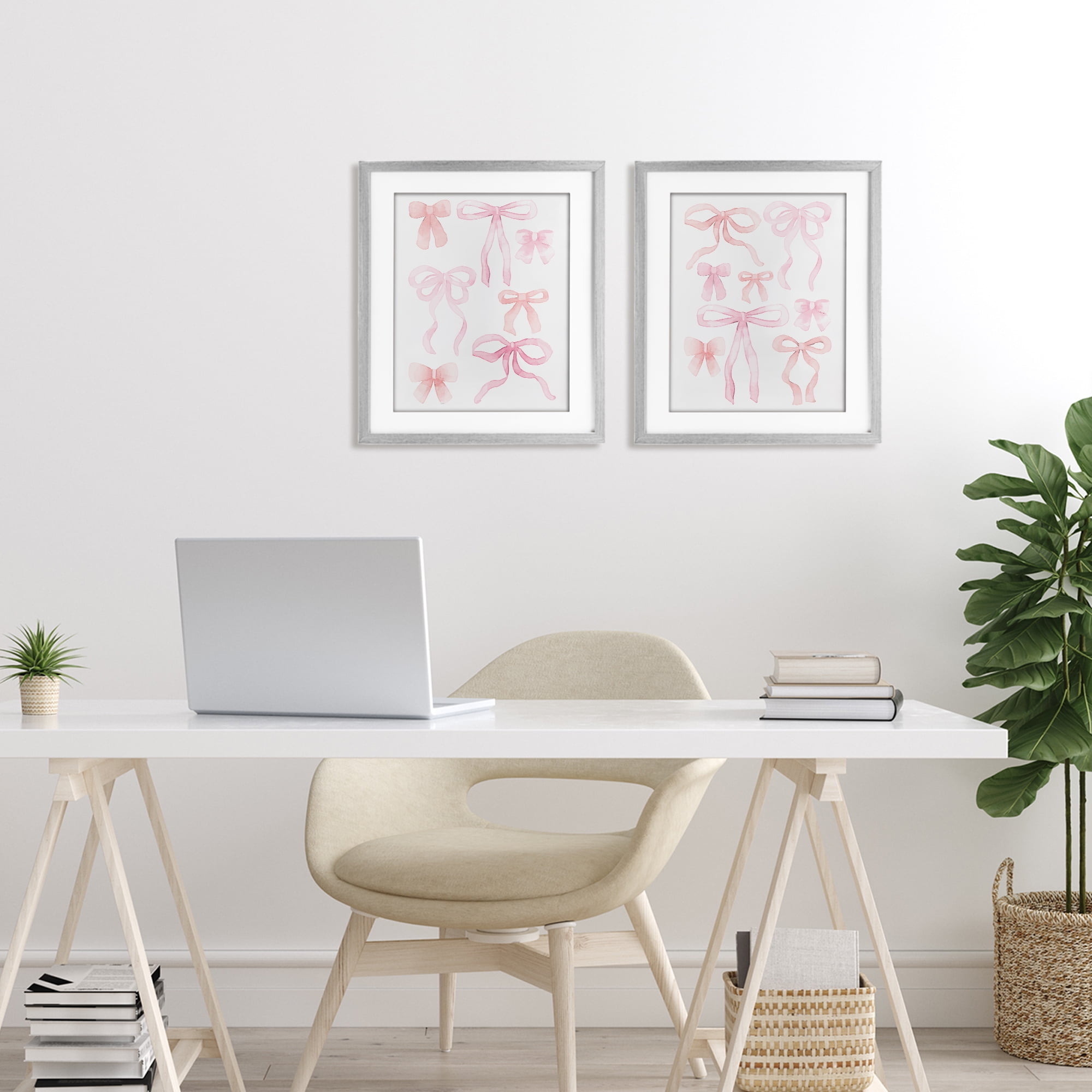 Elegant & Soft Bows 2 Piece Gray Framed Print Under Glass Set, design by Kim Allen