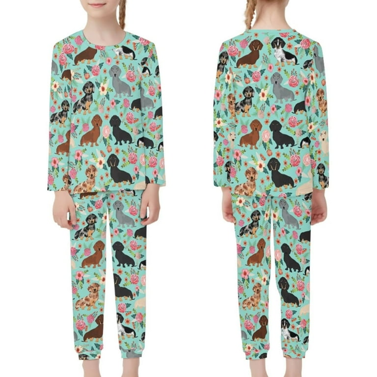 Suhoaziia Dachshund Pjs for Girls Lightweight Warmth Pajamas Top and Pants Lightweight Shirt Round Neck Daily Wear for 5T 6T Children Leisure Time 2
