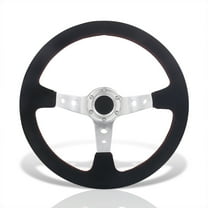 AJP Distributors JDM Sport Universal 350mm 14" Black Suede 6 Bolts Holes Steering Wheel Red Stitching Light Weight Aluminum Deep Dish Spokes   Horn Button Drifting Grip Replacement