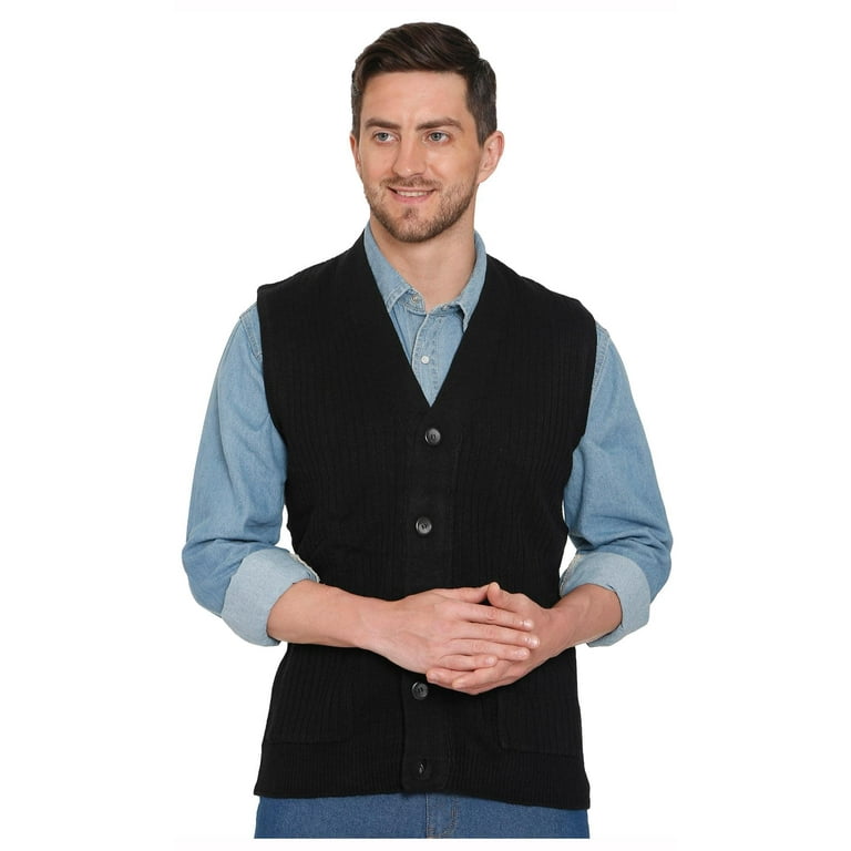 Turtle Bay New York Mens V Neck Cable Knit Sweater Vest with Front