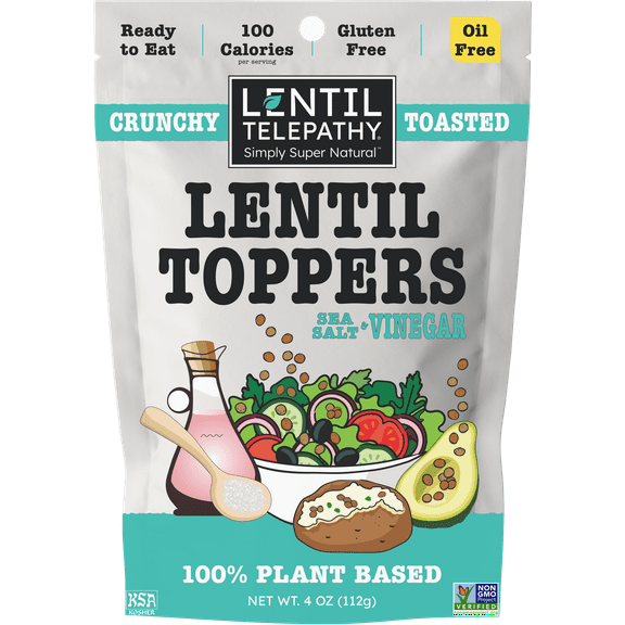 Lentil Telepathy Salt & Vinegar Toasted Lentil Topper - Low Calorie Topper, Plant-Based Protein, Add to Salads, Soups, & Your Favorite Meals (1x4ozLentilTelepathySeaSalt&VinegarSnacks)