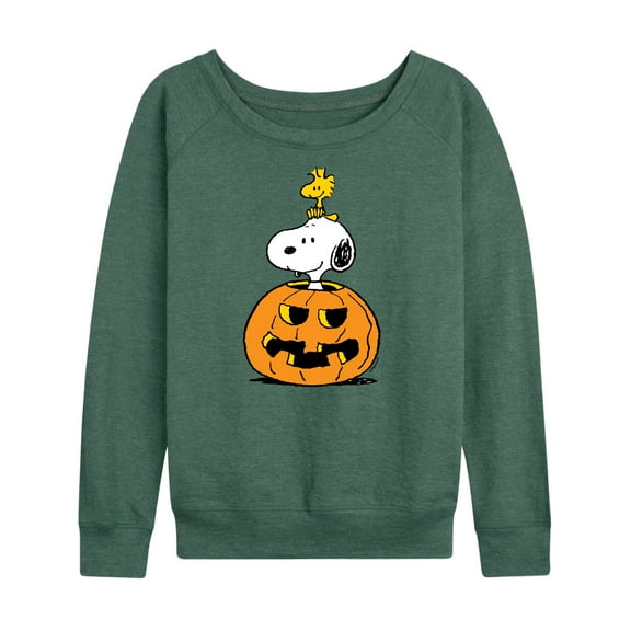 Peanuts - Snoopy Woodstock Pumpkin - Women's Lightweight French Terry Long Sleeve Shirt