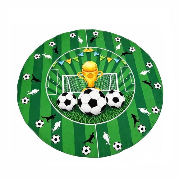 Round Tablecloth with Soccer Trophy and Ball Print for Sports Party Decoration Dining Room Picnic Indoor Outdoor Use