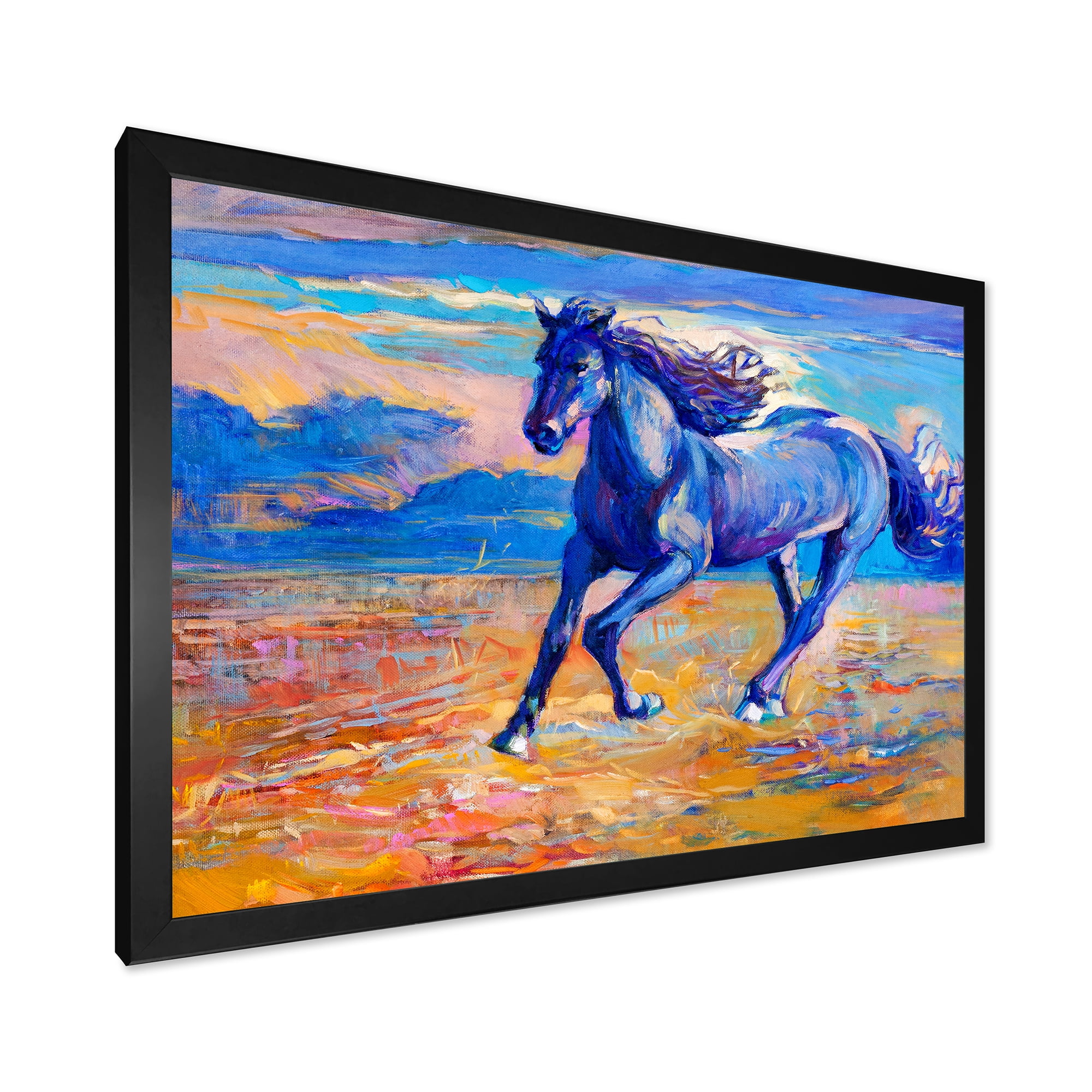 Designart 'Abstract Blue Horse Galoping Over The Prairie' Farmhouse Framed Art Print