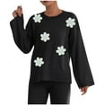 thumbnail image 2 of YueHuiYing Women's Casual Solid Color Flower Round Neck Fashion Long Sleeved Pullover Sweater Top, 2 of 9