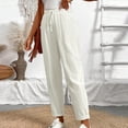thumbnail image 6 of ClodeEU Womens Linen Blend Drawstring Pants with Pockets,Loose Elastic Waist Ankle Cropped Trouser White,Womens Plus M, 6 of 6