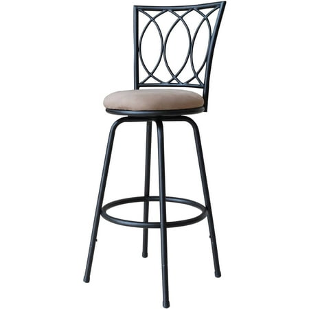 1950s Style Bar Stool - Roundhill Redico Adjustable Metal Barstool, Powder Coated Black