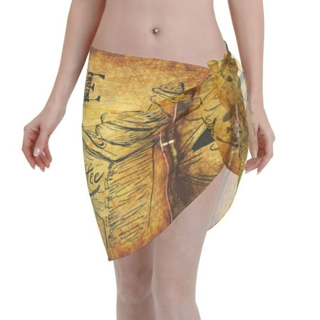 Qekee Coffee Vintage Women s Short Sarongs Cover Ups Sheer Bikini Wraps for Swimwear