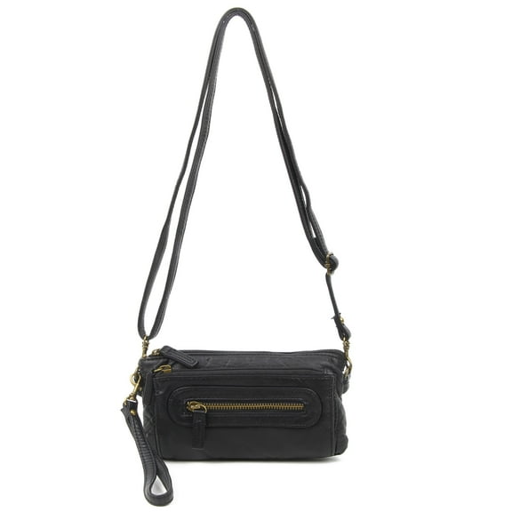 The Anita Women Wristlet Multi Functional Crossbody Soft Vegan Leather Bag by Ampere Creations - Black