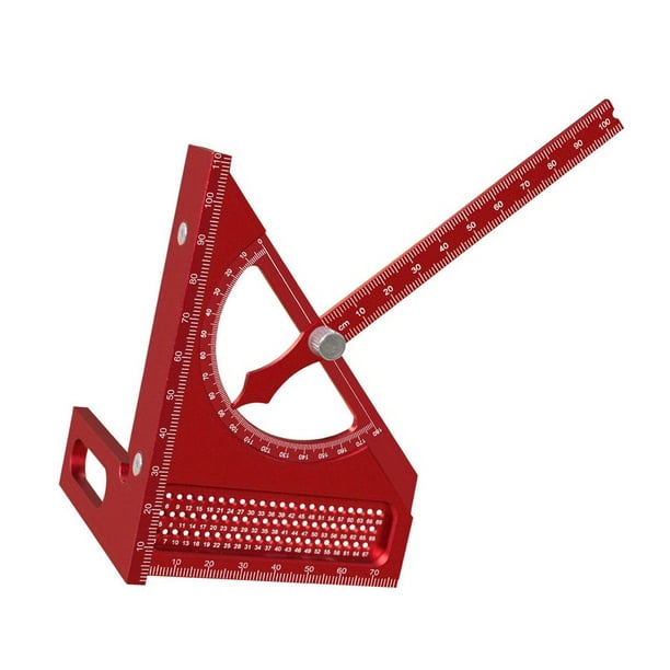 Regla de medición multiángulo, escuadra de carpintero, transportador cuadrado, portátil, de aluminio Rojo