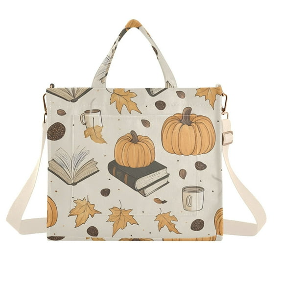 FORMRS Womens Corduroy Tote Bag Crossbody Shoulder Handbag with Pocket, Beige Fall Books