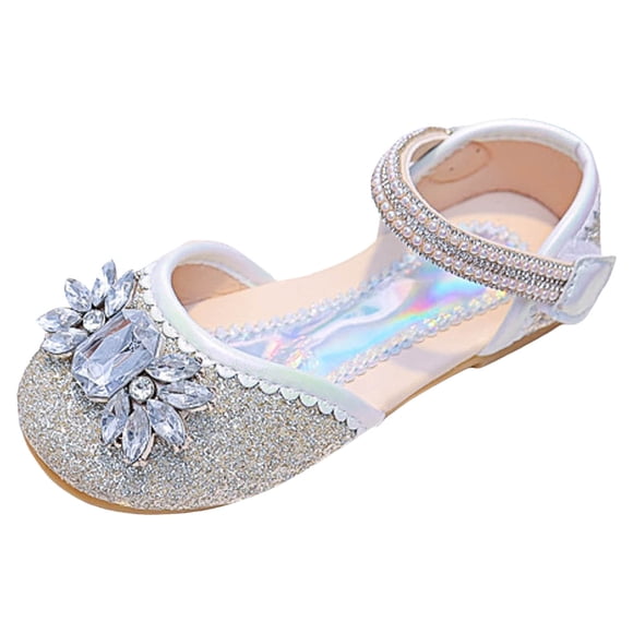 BYHONG Girls Sandals Fashion New Patternw Cute Bright Diamond Decoration Versatile Flat Bottom Comfortable Hook Loop Princess Shoes Girls Sandals White 10