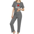 thumbnail image 3 of Jamicy Comfy Pajamas for Women 3pcs Home Casual Pajamas Short Sleeves Tops with Shorts Long Pants Set Pajamas Set, 3 of 8