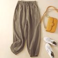 thumbnail image 2 of Women's 2025 Summer Baggy Cotton Linen Casual Pants Solid Color Vintage Loose Loungewear Beach Trousers with Pockets Khaki,XL, 2 of 7