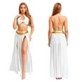 thumbnail image 6 of Aislor 2Pcs Womens Sequin Tassels Belly Dance Costume Halter Crop Top with Mesh Long Skirts Set White M, 6 of 7