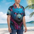 thumbnail image 3 of Balery Neon Cyberpunk Blue Bear Camisas hawaianas de manga corta para hombre, camisas playeras de corte holgado, camisas de vacaciones con botones,3X-Large, 3 of 7