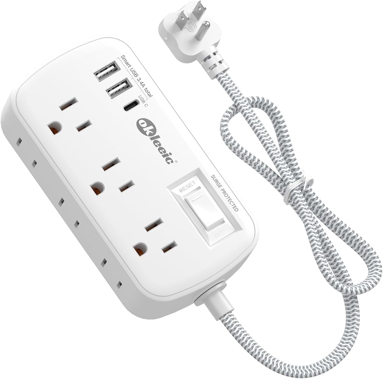 RGHJAR-Short Extension Cord 3 Ft - Small Power Strip Flat Plug Surge Protetor with 6 Outlets & 3 USB (1 USB C) Charging Ports, Multi Plug Wall Outlet Extender for Travel Dorm Room Essentials