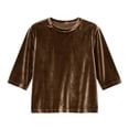thumbnail image 4 of AWZXDE T-Shirt en Velours pour Filles à Manches 3/4, Doux, Col Rond, Hauts Décontractés pour Filles, T-Shirt de Base Confortable 3-14 Ans, 4 of 4