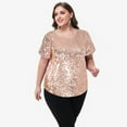 thumbnail image 2 of Women's Plus Size Short Sleeve Sequin Top Round Neck- XXX Large, Pink, 2 of 4
