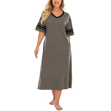 

Lumento Women Casual Summer Pajamas Dress Short Sleeve Nightgown Nightshirt Lounge Sleepwear Homewear