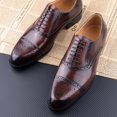 thumbnail image 2 of Business Brogue Shoe Men's Cowhide Oxfords New Style Handmade Formal Men's Wedding Party Lace-up Pointed Dress Shoes Brown 8, 2 of 4