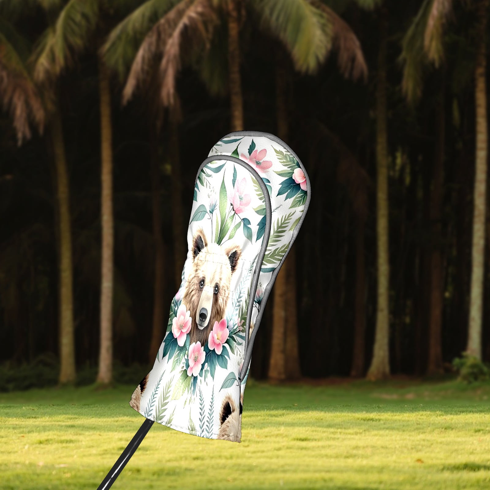 Golf Club Covers, Brown BearFlower Premium PU Leather Driver Hybrid Putter Head Covers with Velvet Lining, Waterproof Golf Gifts for Men Women