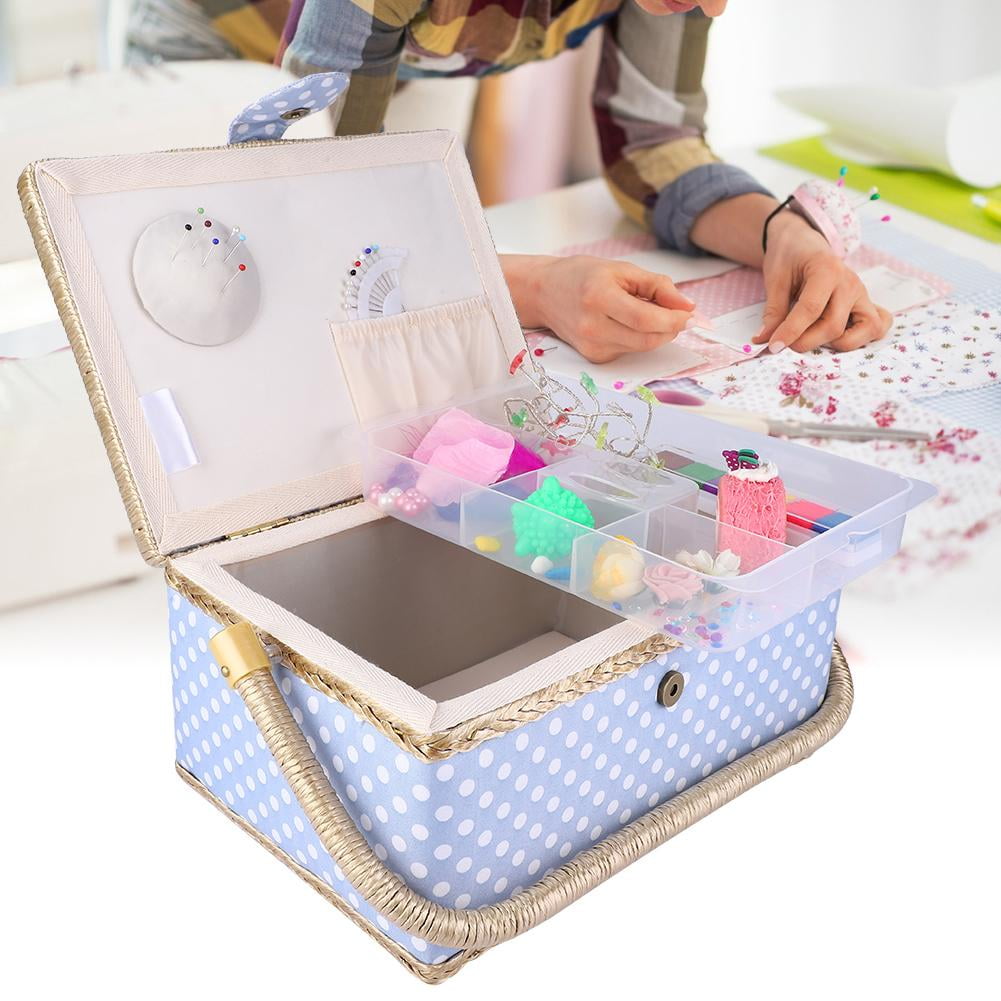 Sewing Basket Household Handmade Sewing Basket Sewing Storage Box Organizer Household Fabric Craft Thread Needle Storage Box Organizer Flip Type