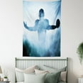 thumbnail image 4 of Sport Tapestry, Heroic Shaped Rugby Player Silhouette Shadow Standing in Fog Playground Global Sports Photo, Wall Hanging for Bedroom Living Room Dorm Decor, 60W X 80L Inches, Blue, by Ambesonne, 4 of 5
