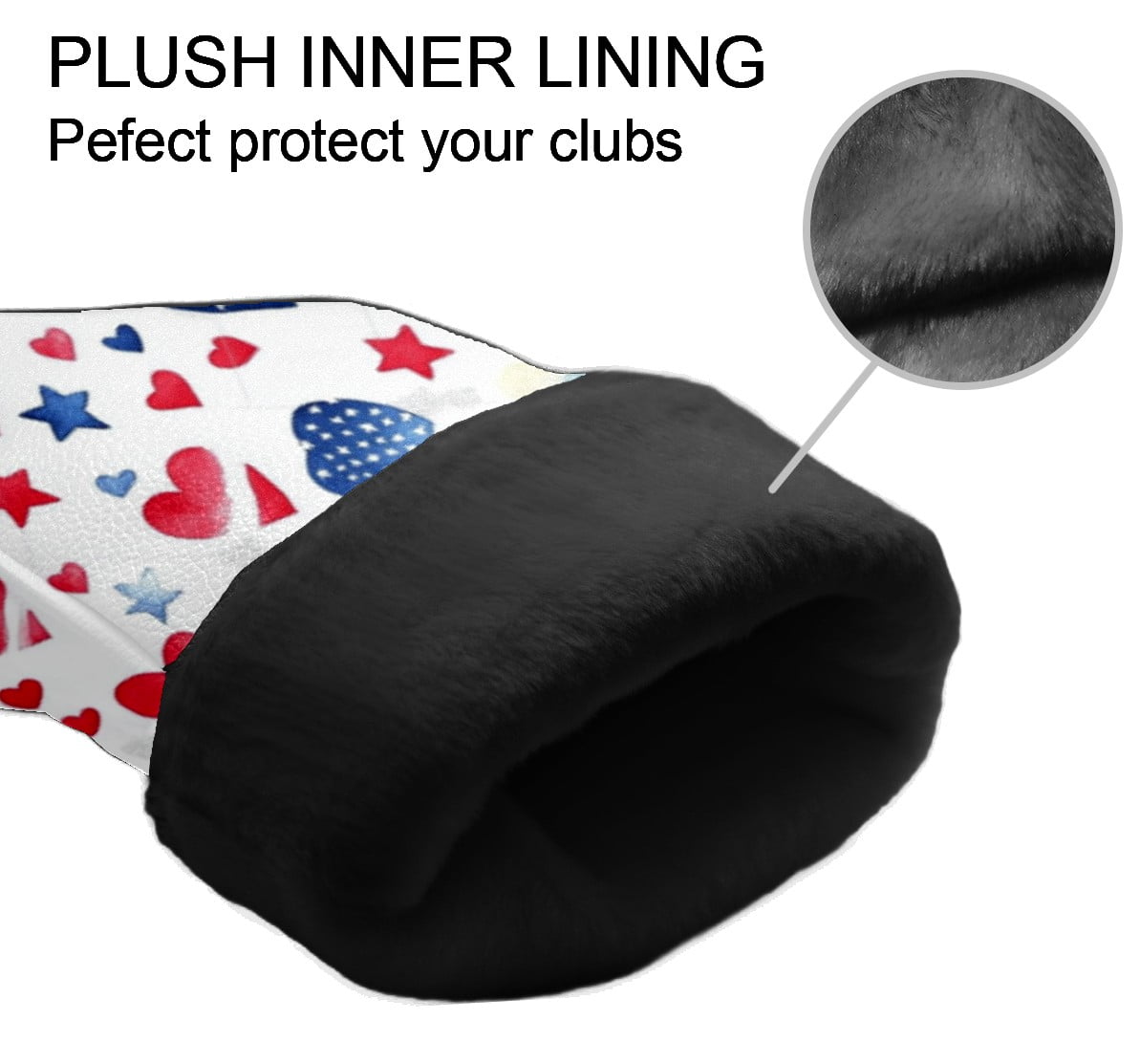 Golf Club Head Cover Waterproof Leather Golf Accessories HeadCovers Set Driver Headcover for Women Men Red, White And Blue Heart And Star Pattern
