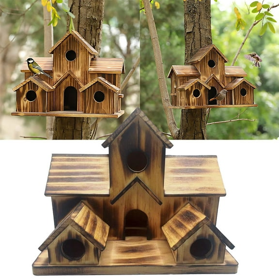 Bird House For Outside House With 6 Hole Bluebirds Finchs Hanging Big Birdhouse Nesting Birdhouse For Backyard/Courtyard/Patio Bird Feeders Easy To Use