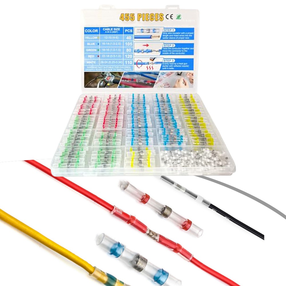 Clupup 455PCS Heat Shrink Self Soldering Butt Connector Set for All Your Wiring Needs